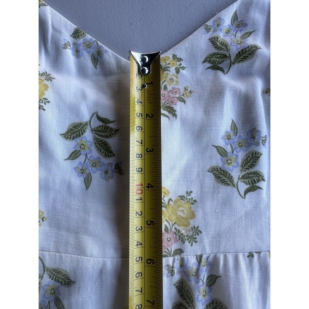 Zara Women's Small Midi Dress Printed Floral Sleeveless Ecru Linen Blend EUC - Picture 9 of 14